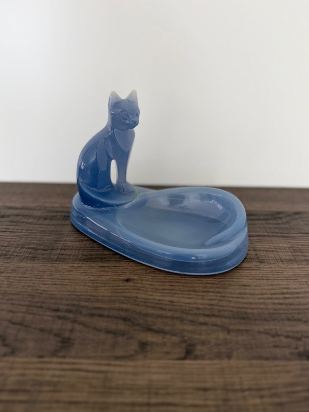 VTG 70s MCM Blue Acrylic Kitten Cat Trinket Dish Ring Holder Retro Eclectic
